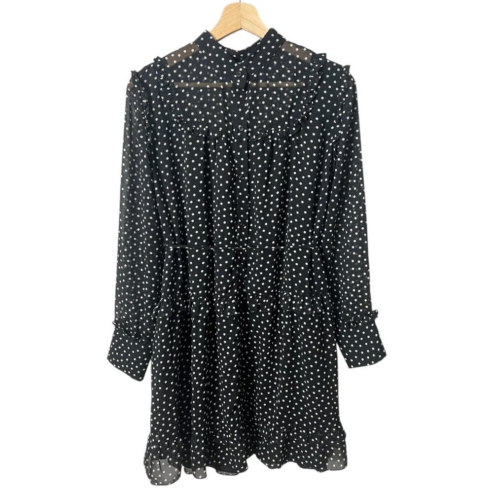 Saint Art NY Silk Polkadot Mini Shirt Dress Black Medium Coquette Twee Romantic